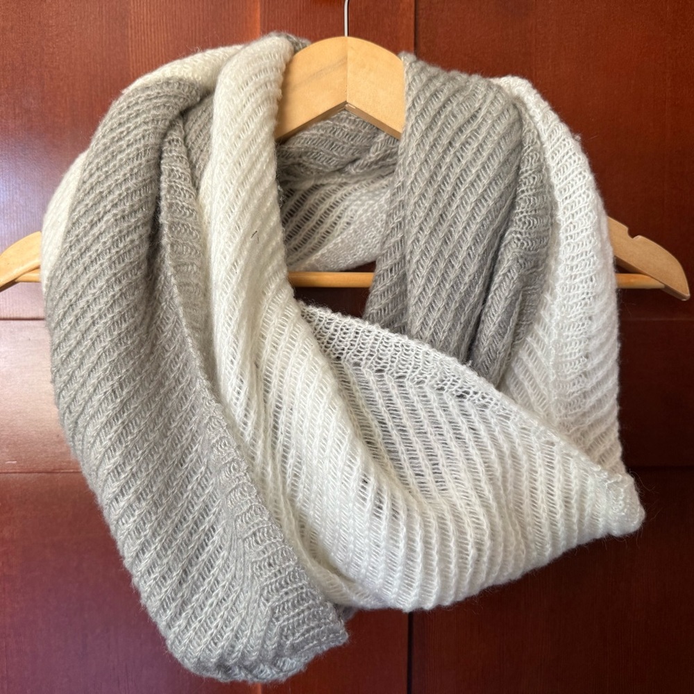 Cozy Gray and White Knit Infinity Scarf